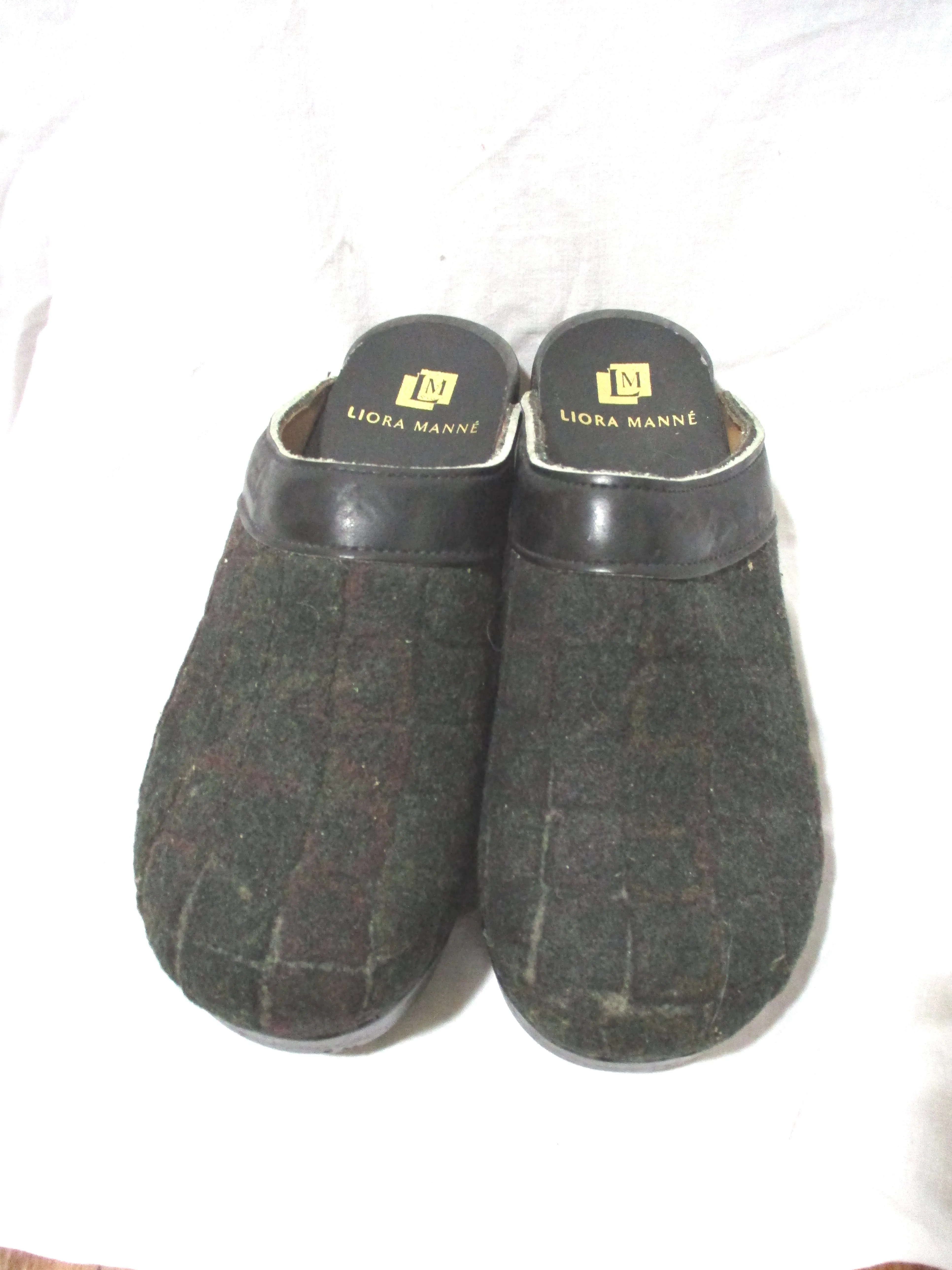 NEW LIORA MANNE Leather Clog Shoe Slip-On Mule CHECK PLAID 36