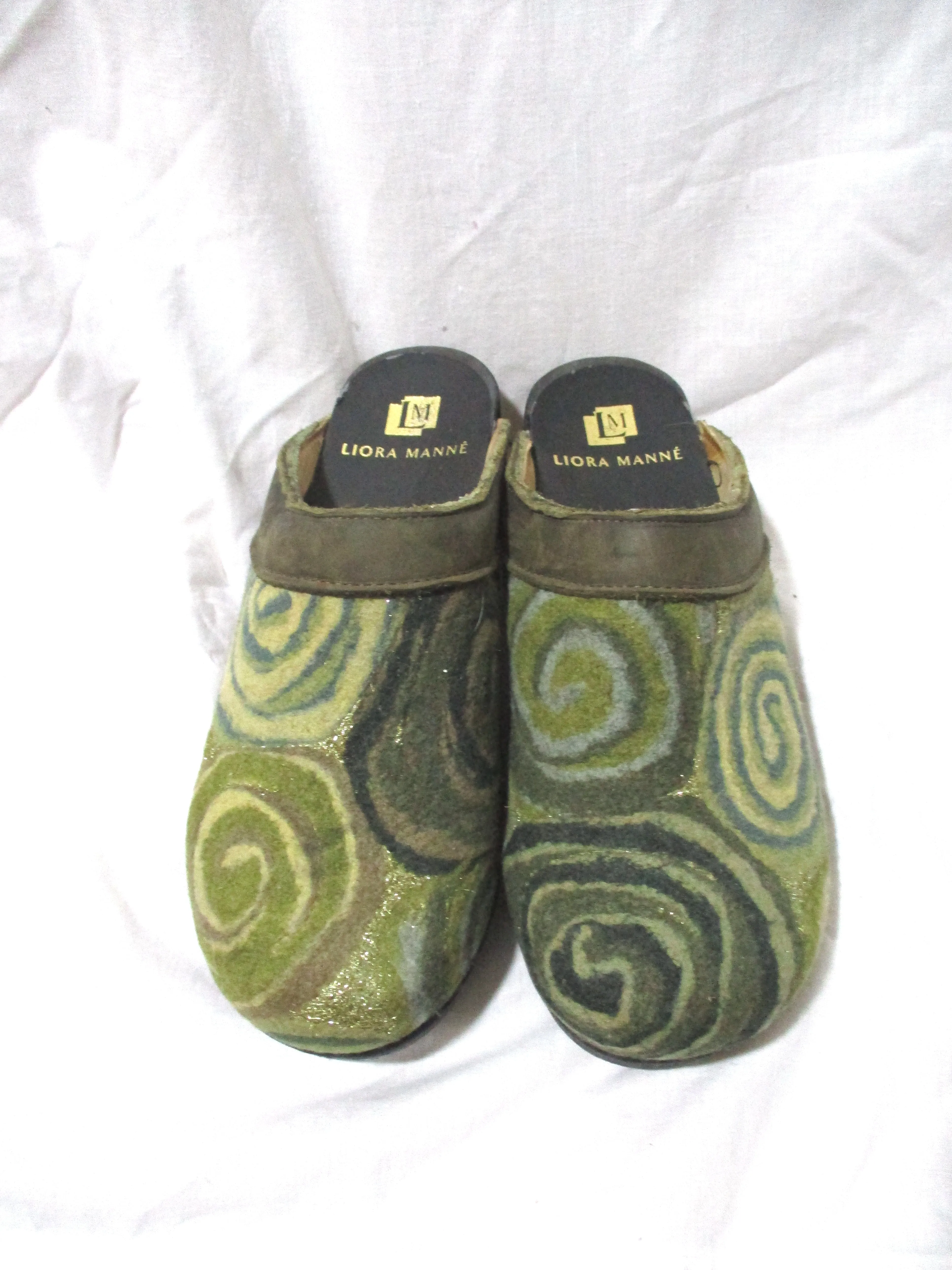 NEW LIORA MANNE Leather Clog Shoe Slip-On Mule GREEN SWIRL 36 / 6
