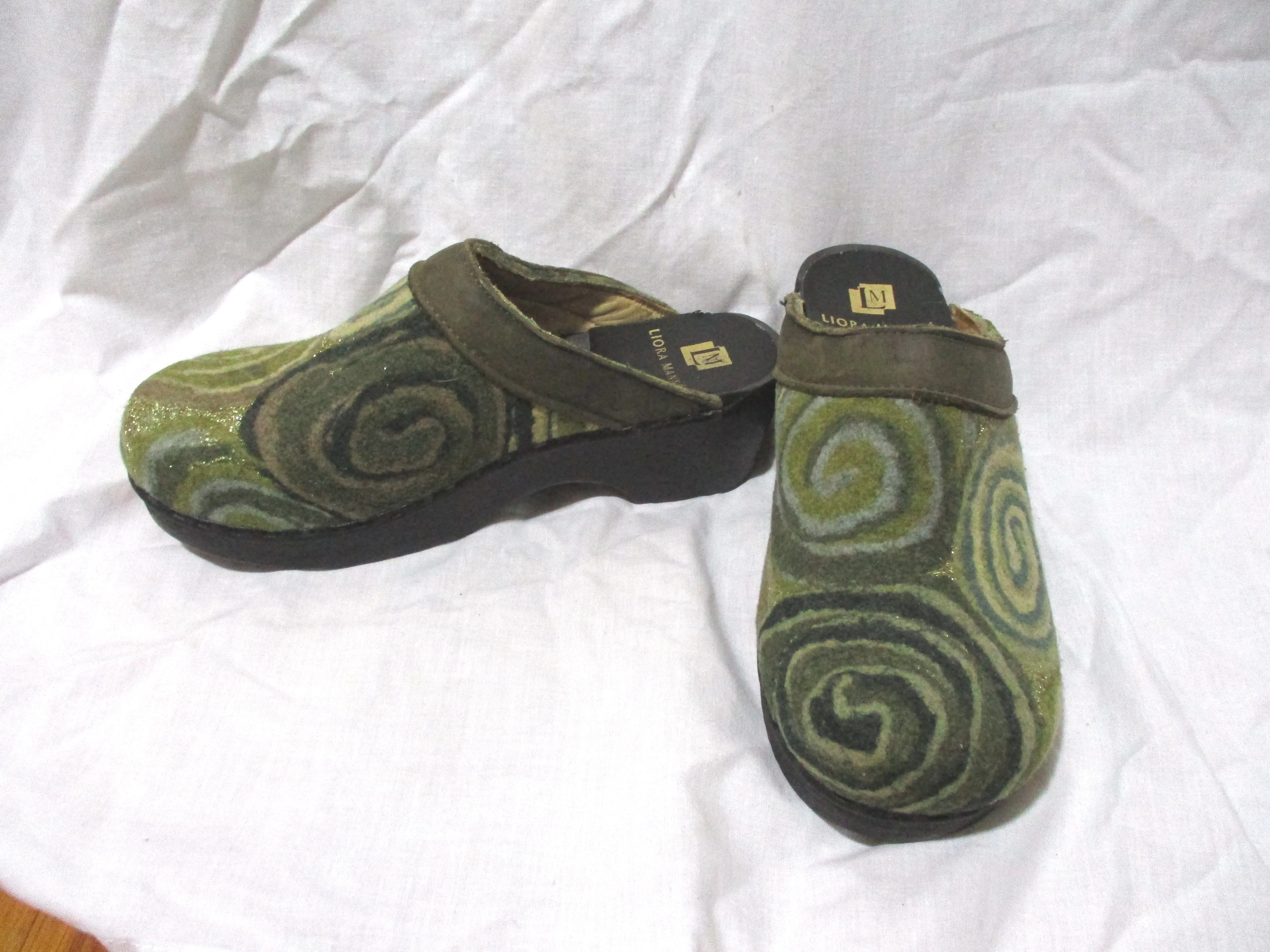NEW LIORA MANNE Leather Clog Shoe Slip-On Mule GREEN SWIRL 36 / 6
