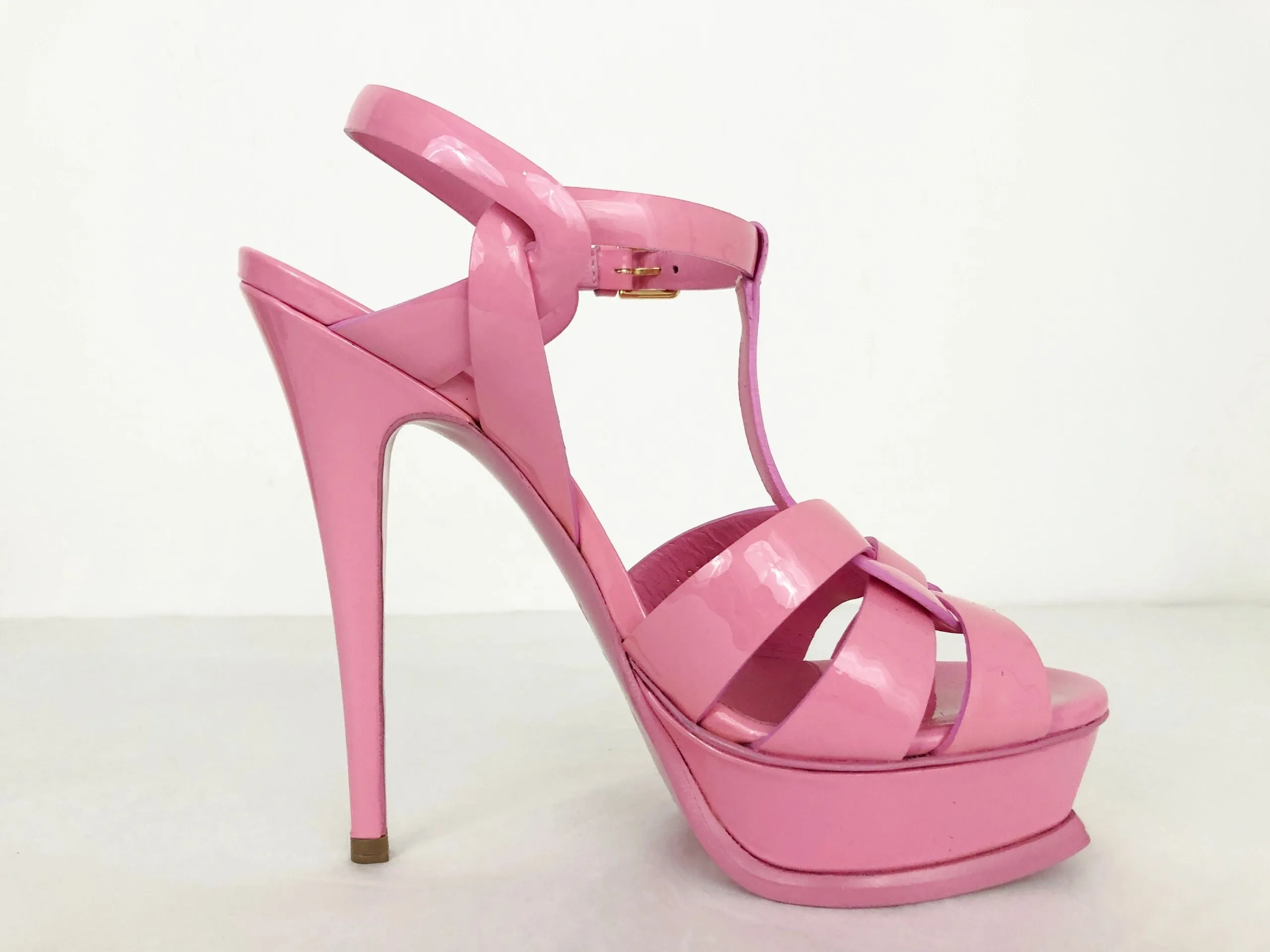 NEW Yves Saint Laurent Patent Tribute Sandal Size 37.5 It (7.5 Us)