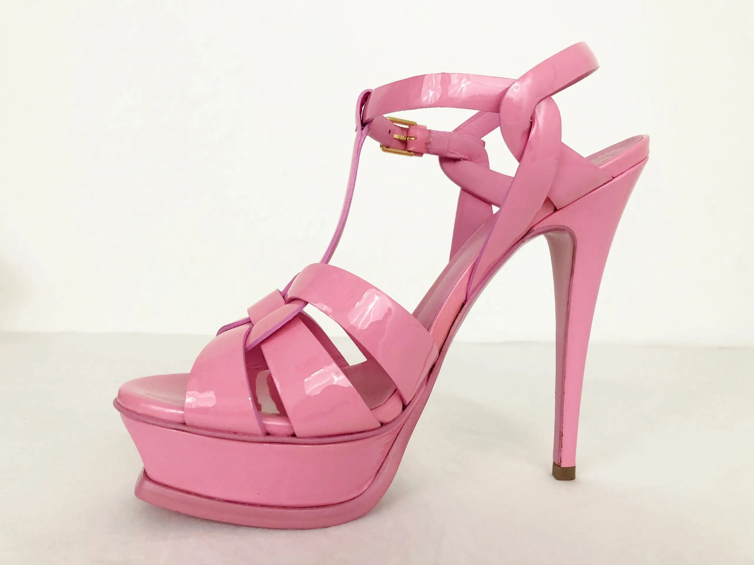 NEW Yves Saint Laurent Patent Tribute Sandal Size 37.5 It (7.5 Us)