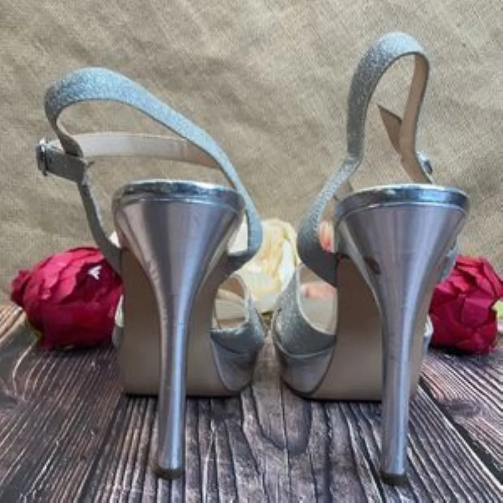 NINA Silver Glitter Shara Shimmery Platform Sandal 9.5M