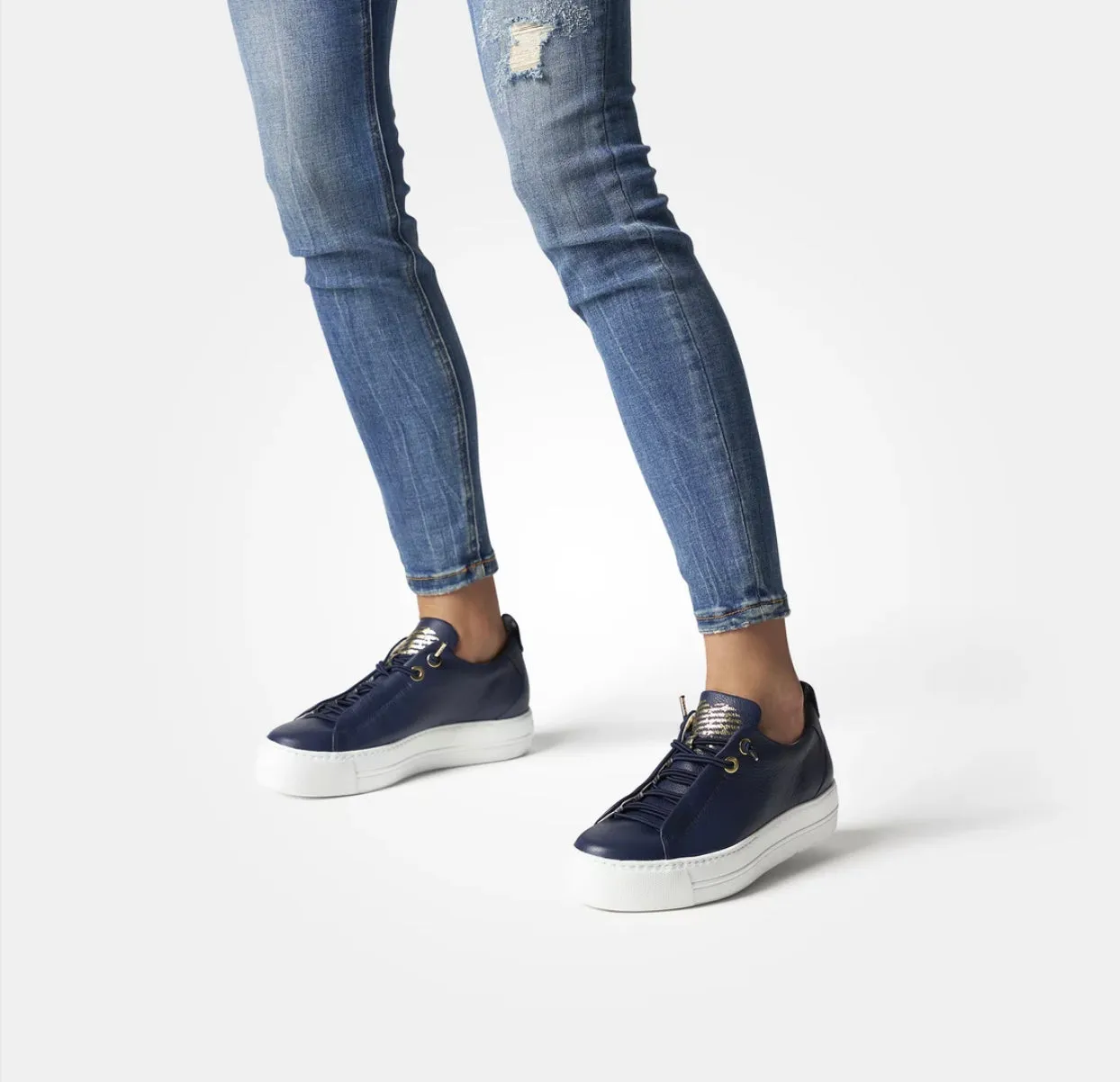 Paul Green - 5017 Navy Leather Elastic Trainer*