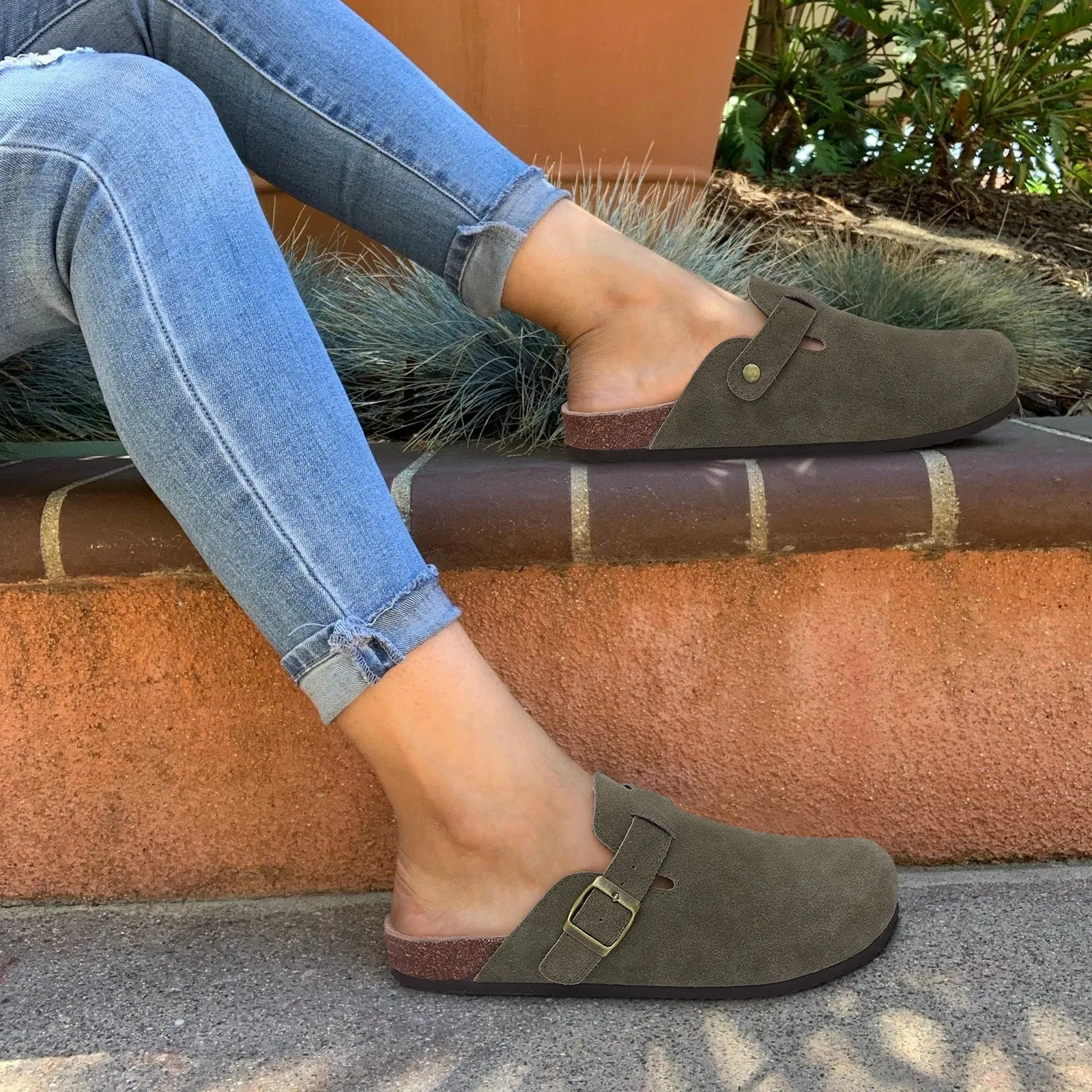 Premium Genuine Suede Unisex Clogs Cork Sandals With Arch Support