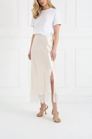 "The Orla" - Satin Lace Midi Skirt (Cream)