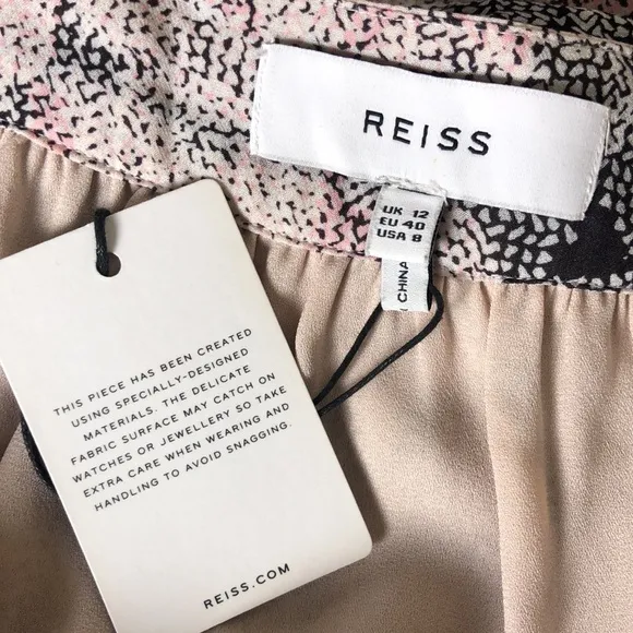 REISS Women's Size 8 Pink Print Jonah Circle Printed Mini Skirt Waist Tie NEW
