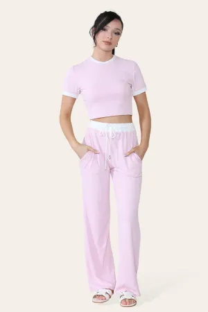 Ribbed Contrast Wide Leg Flared Trousers And Top Loungewear TRS Cropped Set