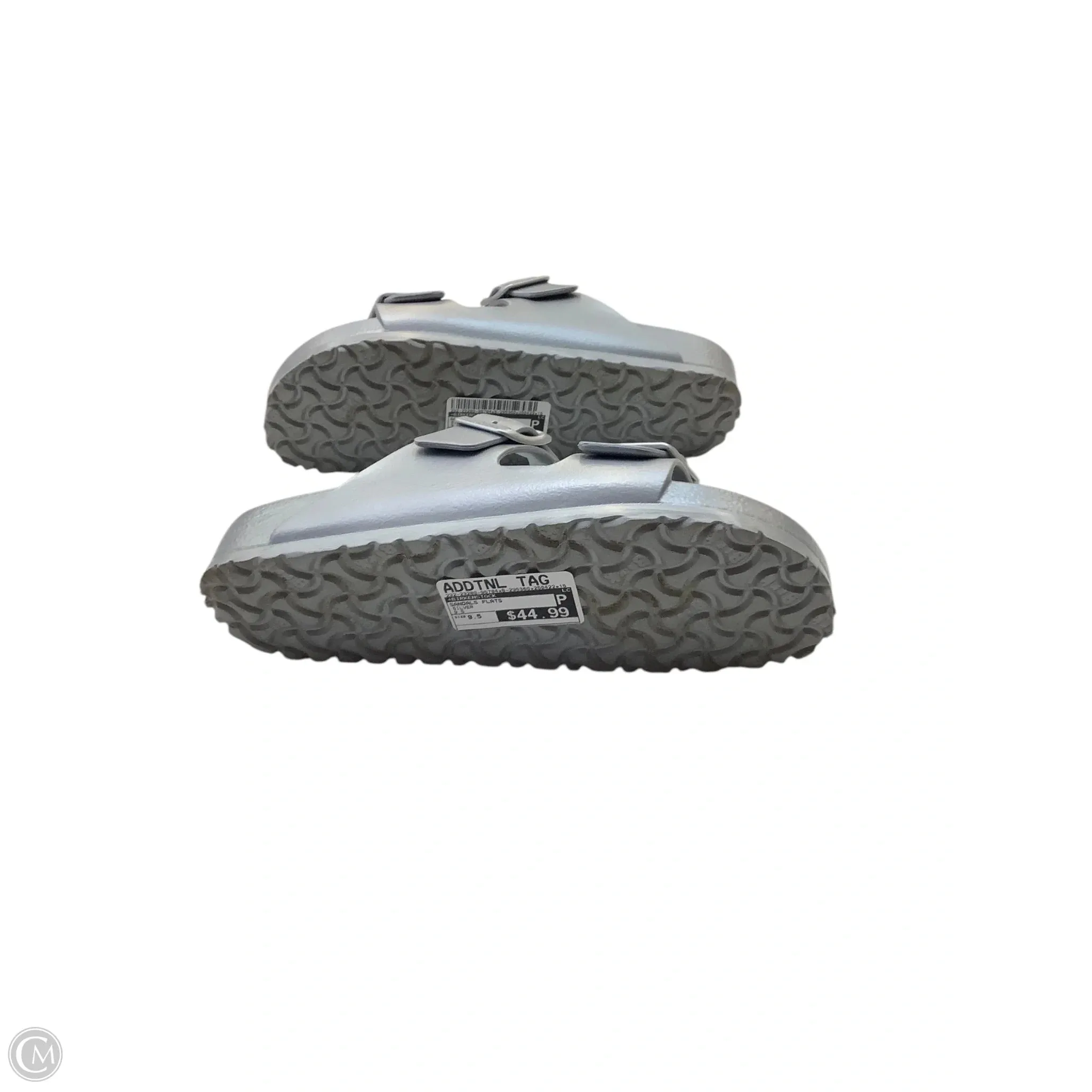 Sandals Flats By Birkenstock In Silver, Size: 9.5