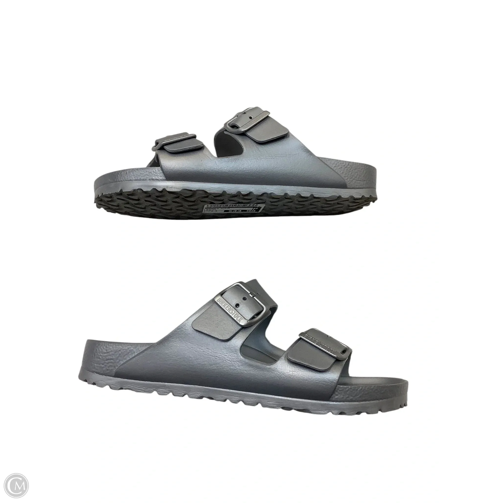 Sandals Flats By Birkenstock In Silver, Size: 9.5