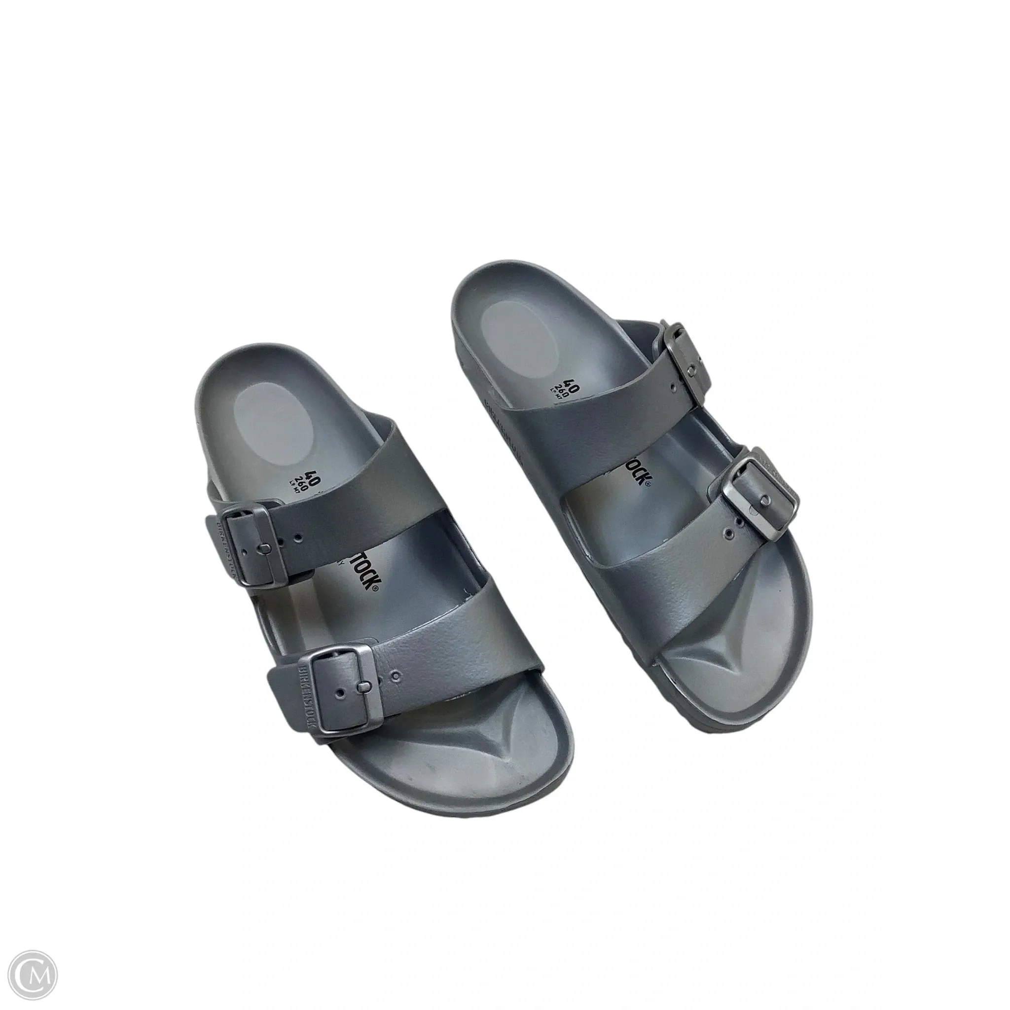 Sandals Flats By Birkenstock In Silver, Size: 9.5