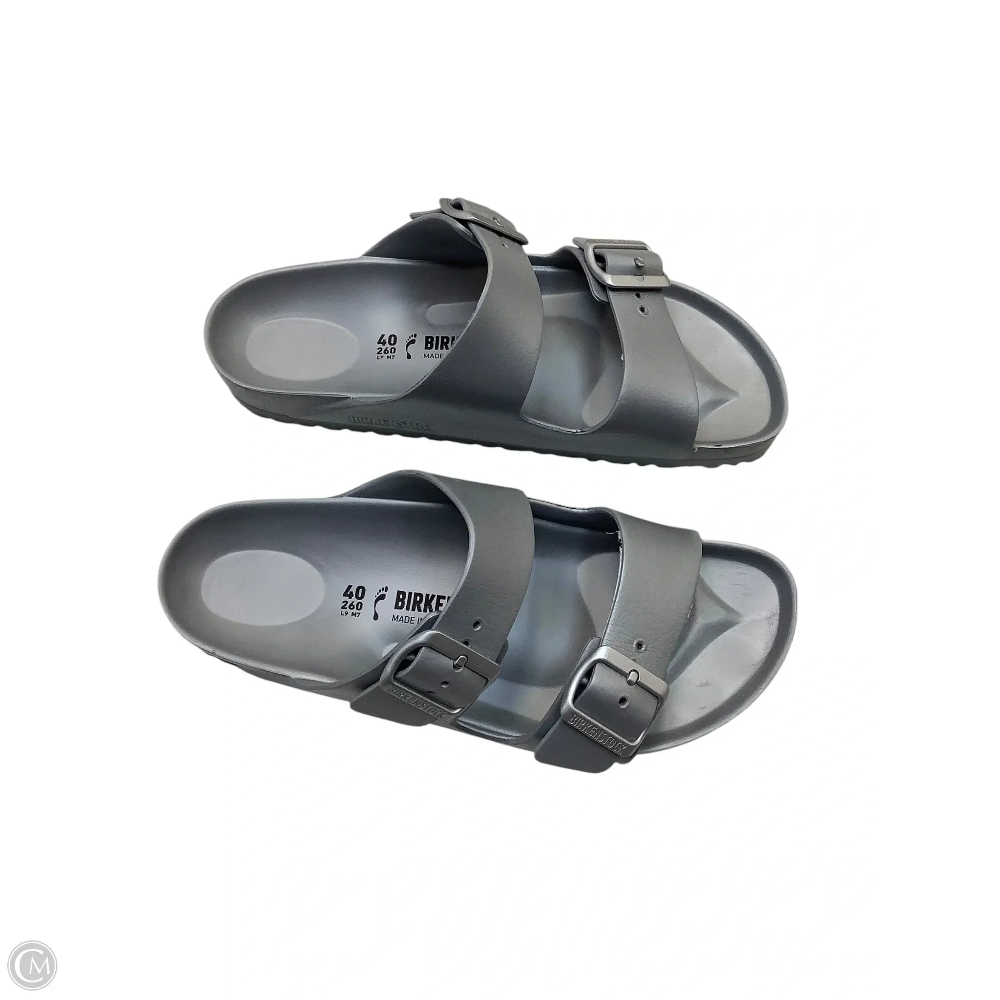 Sandals Flats By Birkenstock In Silver, Size: 9.5