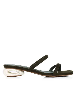 Sherry Strappy Oval Heels (Dark Olive Green)