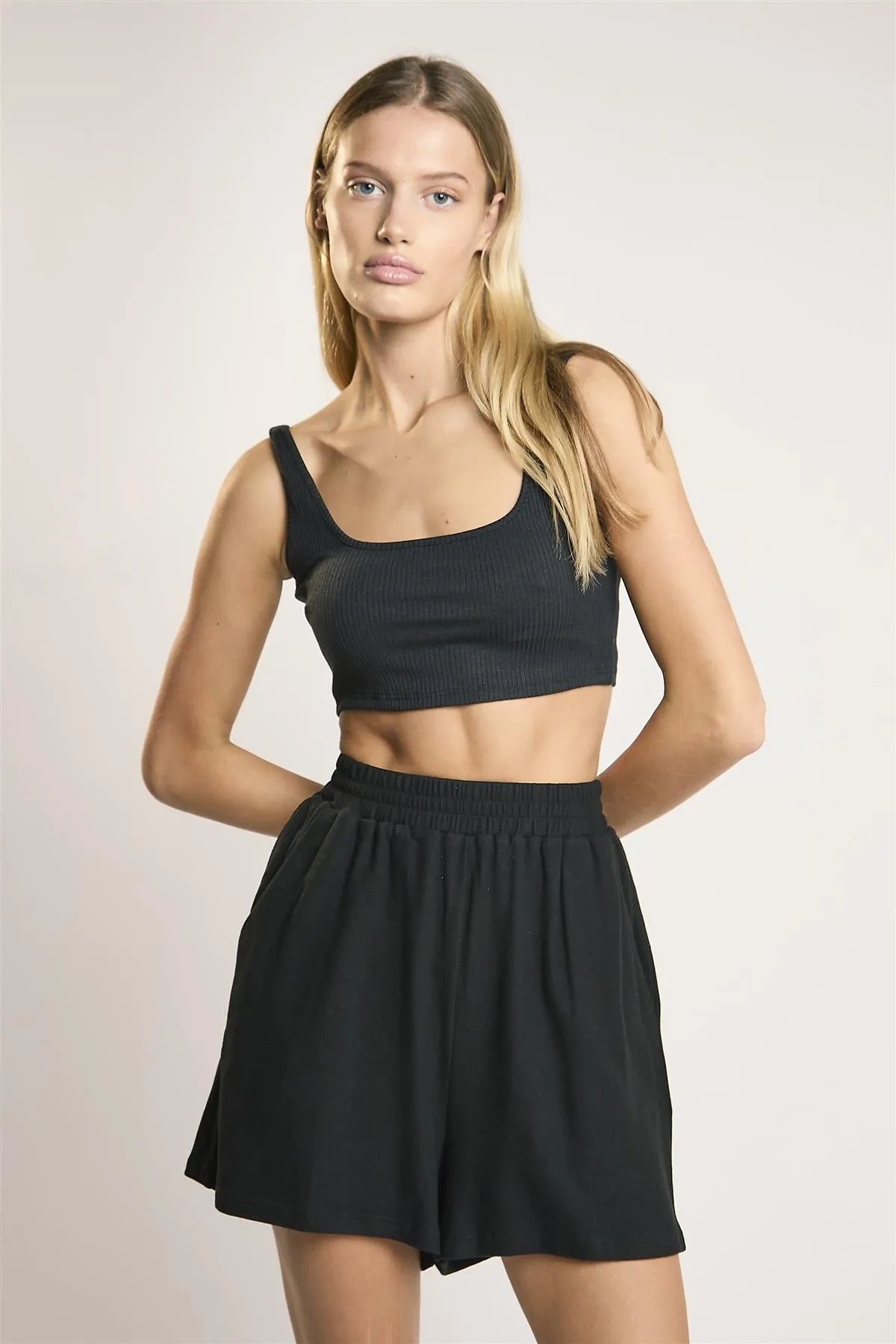 Signature Black-Rib Scoop-Neck Crop-Top.
