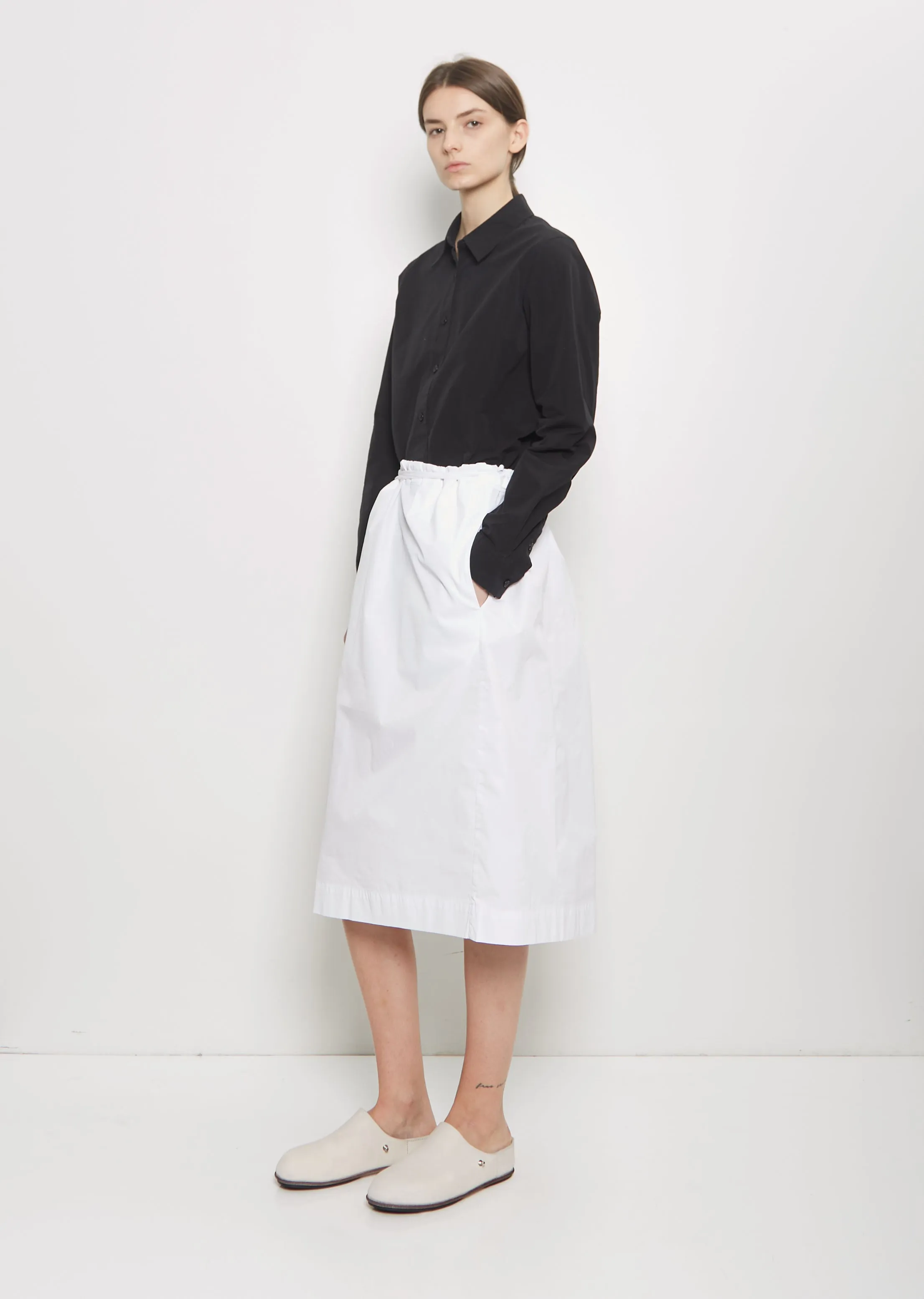 Square Cotton Blend Skirt — White