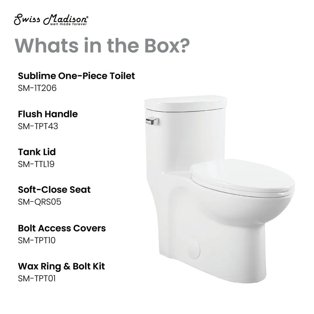 Sublime One-Piece Elongated Left Side Flush Handle Toilet 1.28 gpf