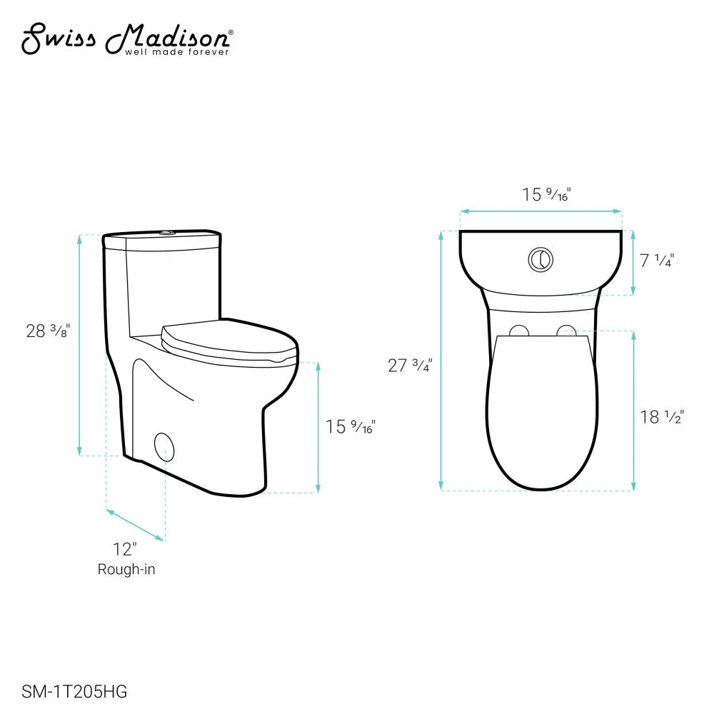 Sublime One Piece Elongated Toilet Dual Flush, Brushed Gold Hardware 1.1/1.6 gpf