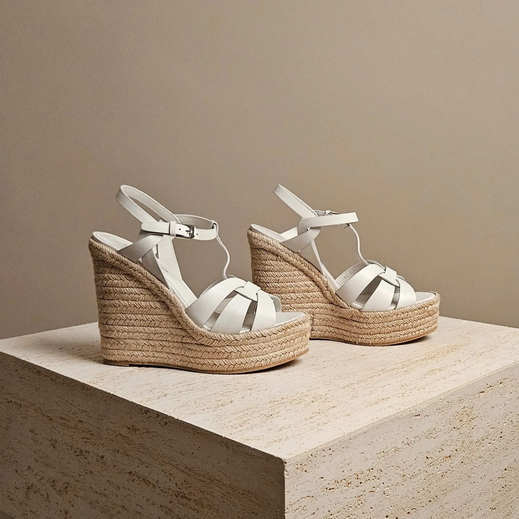 Summer Wedge Sandal White Leather