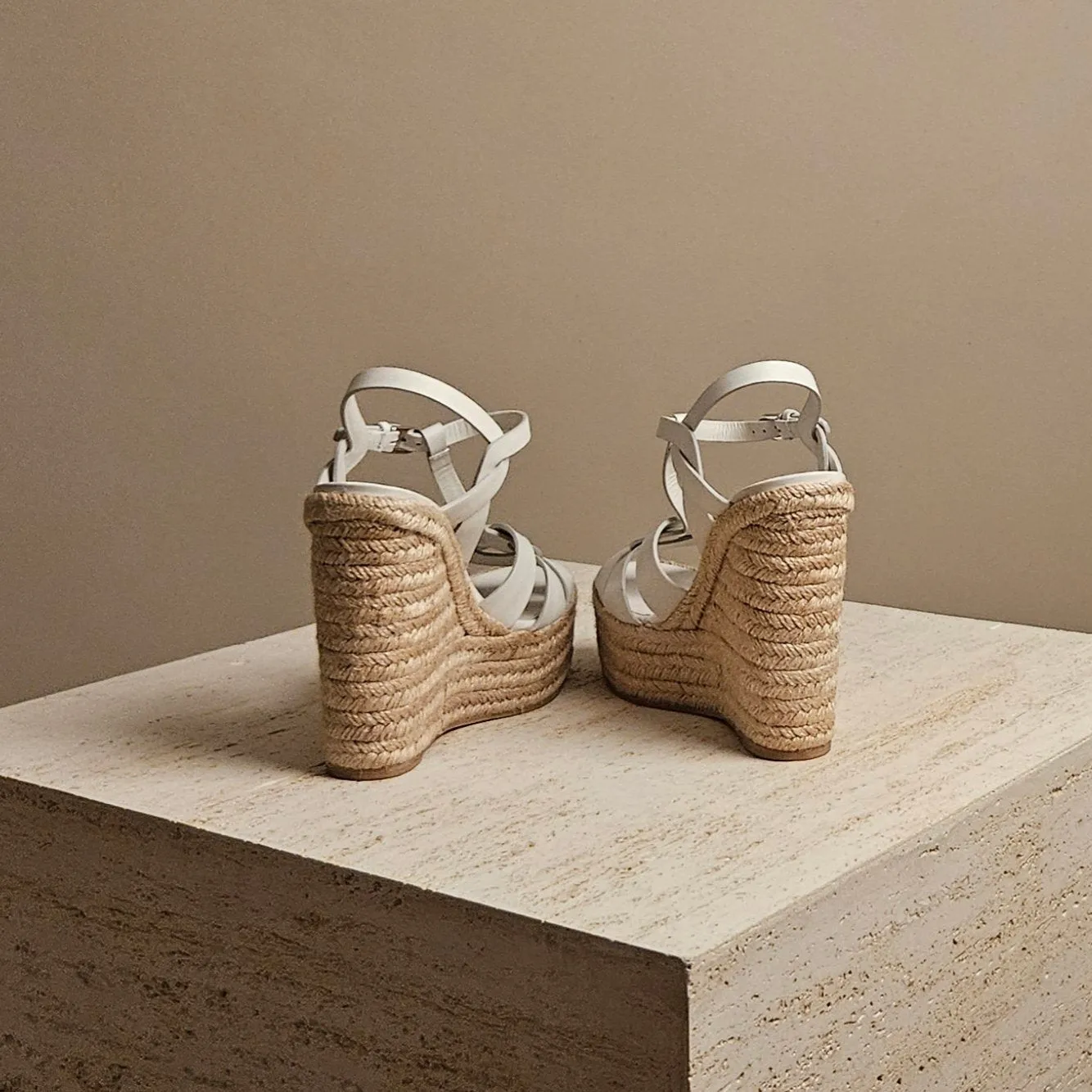 Summer Wedge Sandal White Leather