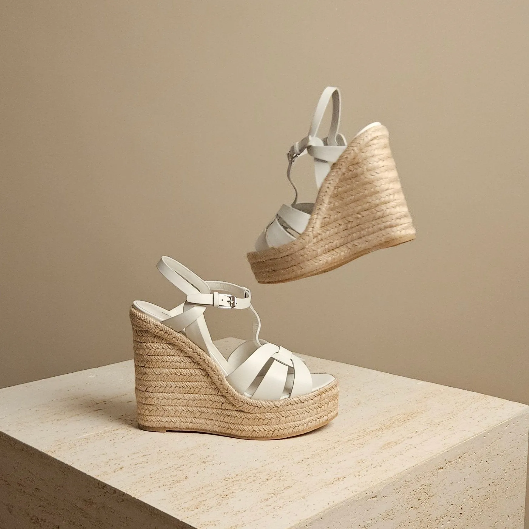 Summer Wedge Sandal White Leather