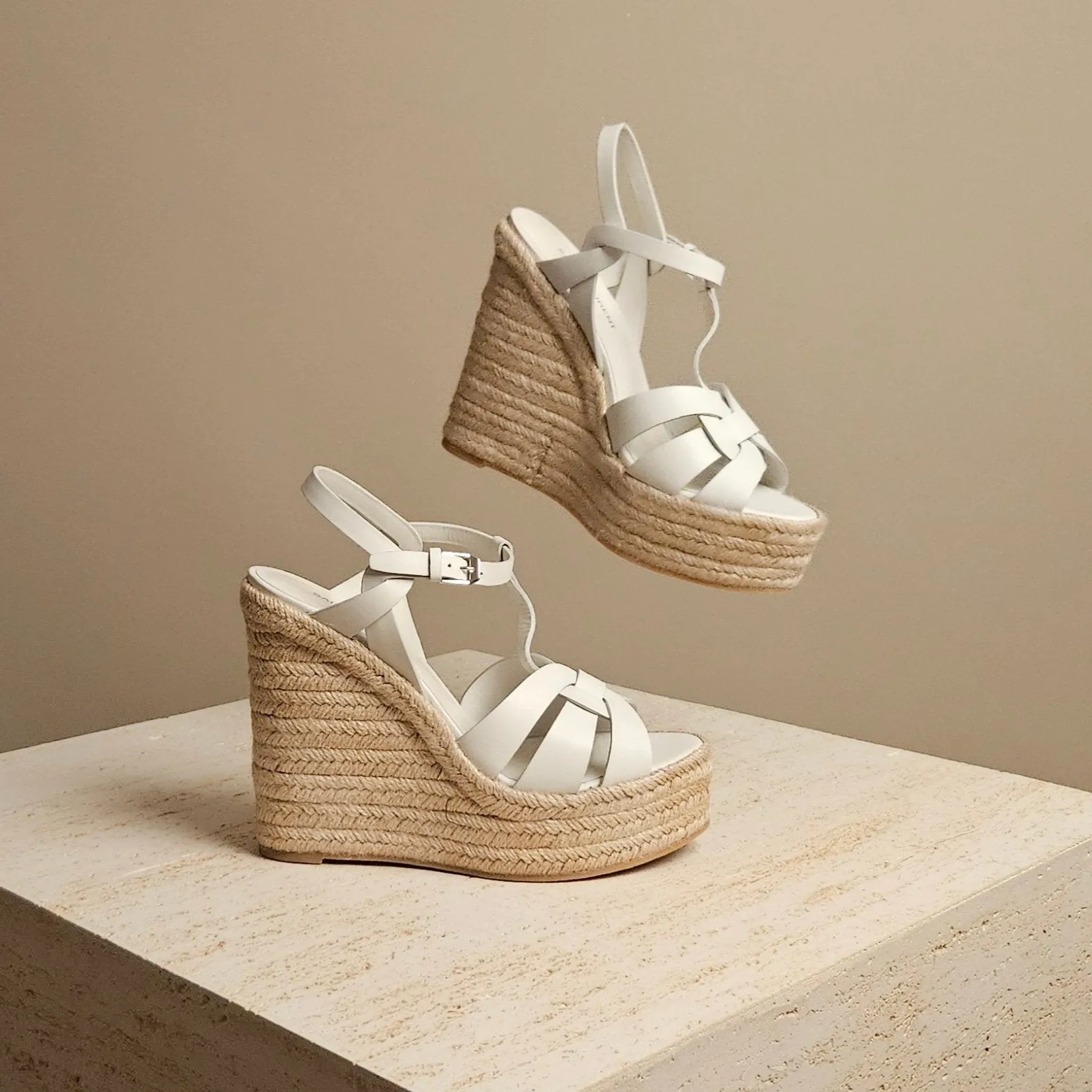 Summer Wedge Sandal White Leather