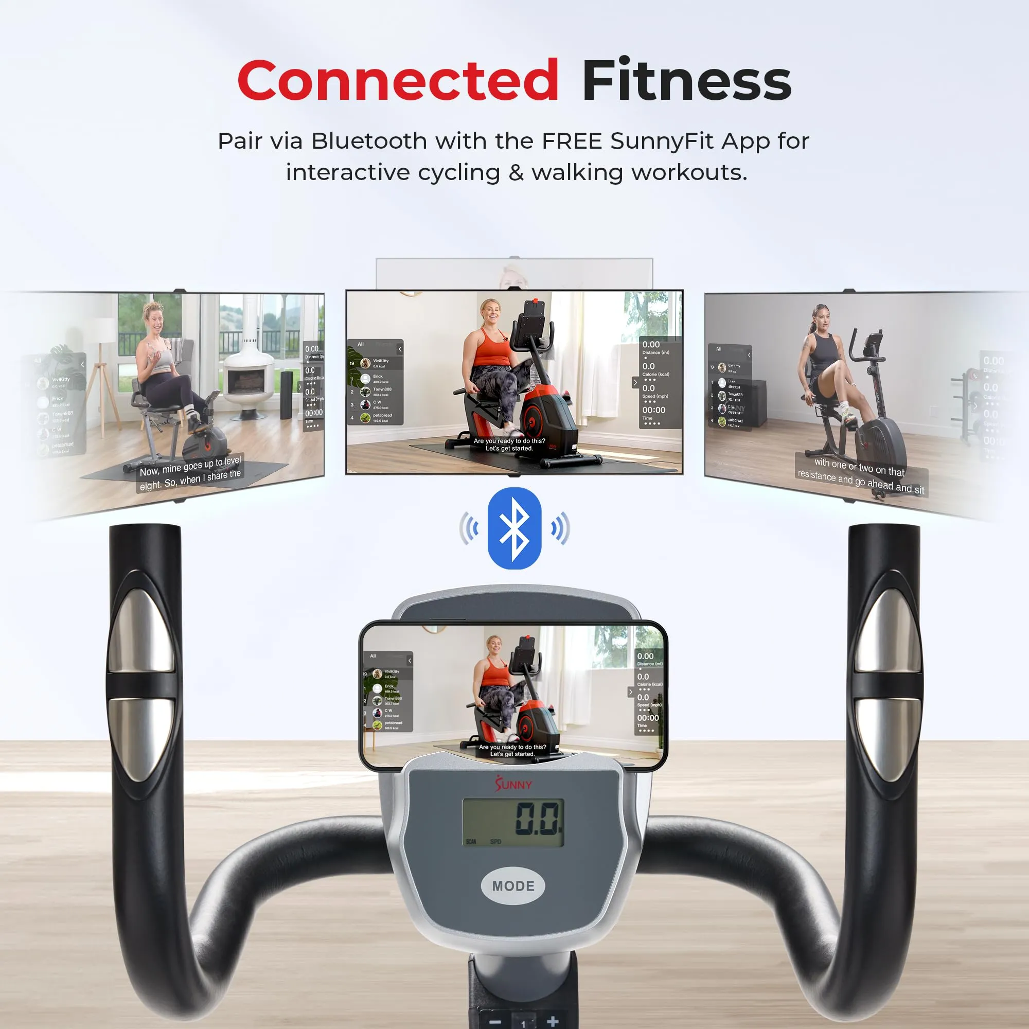 Sunny Health & Fitness Essentials Series Magnetic Smart Recumbent Bike with Exclusive SunnyFit App Enhanced Bluetooth Connectivity – SF-RB422003