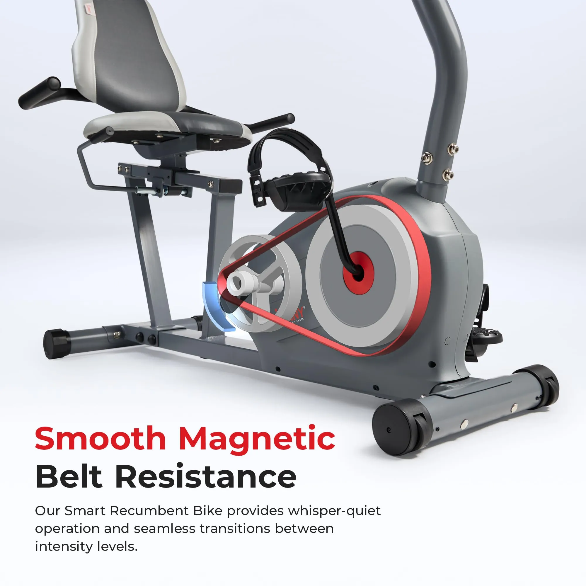 Sunny Health & Fitness Essentials Series Magnetic Smart Recumbent Bike with Exclusive SunnyFit App Enhanced Bluetooth Connectivity – SF-RB422003