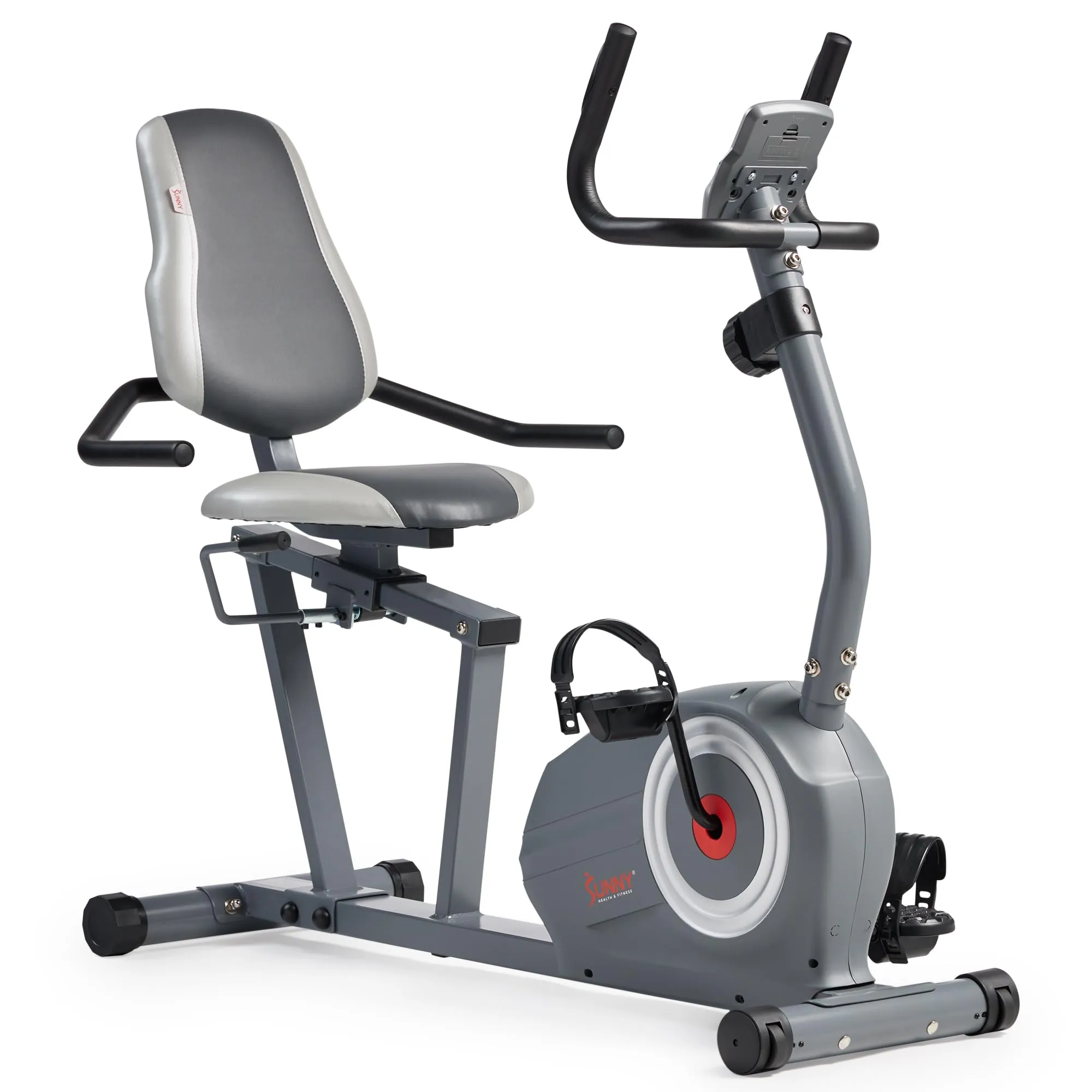 Sunny Health & Fitness Essentials Series Magnetic Smart Recumbent Bike with Exclusive SunnyFit App Enhanced Bluetooth Connectivity – SF-RB422003