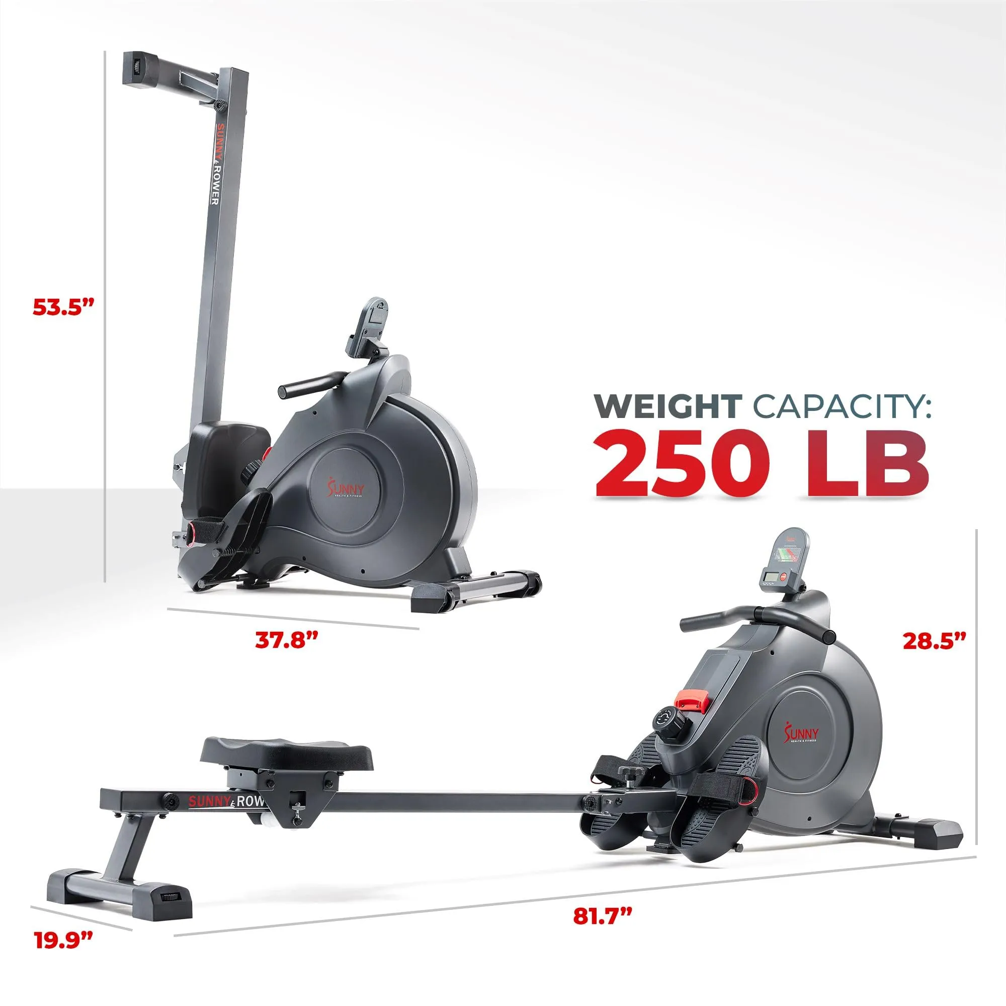 Sunny Health & Fitness Magnetic Rowing Machine with Extended Slide Rail with Bluetooth Connection to Free SunnyFit® App – SF-RW522016