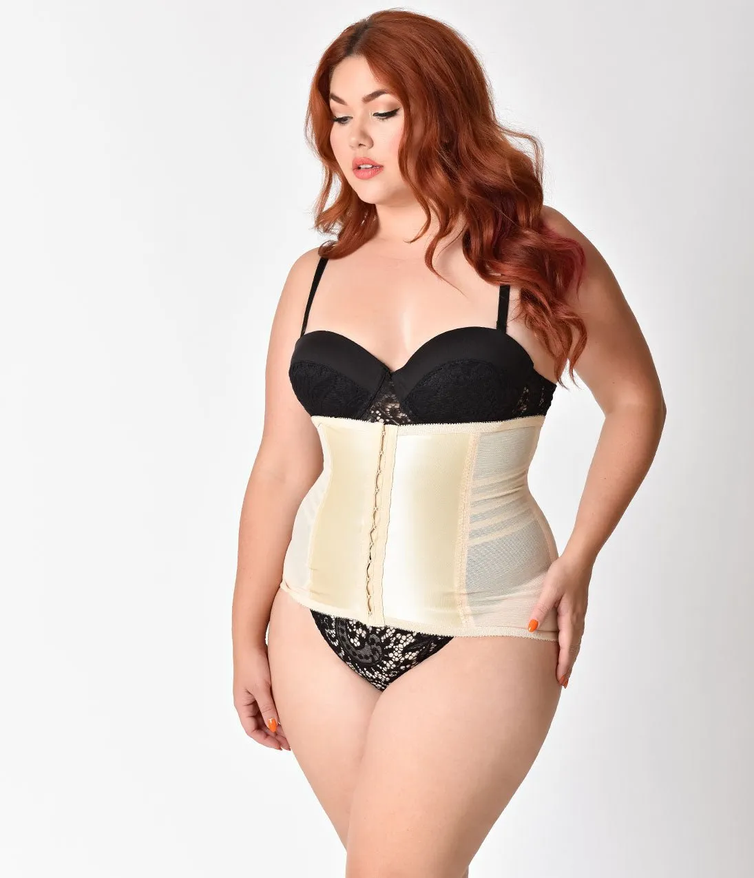 Unique Vintage Plus Size 1950s Beige Stretch Waist Cincher