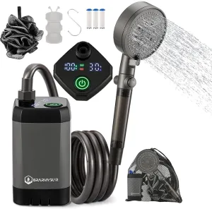 Upgrade Outdoor Portable Camping Shower, 6000mAh Rechargeable Electric Shower Pump with Multifunctional Handheld Filter Shower Head, Suitable for Rinsing, Hiking, RV Travel, Beach Vacations