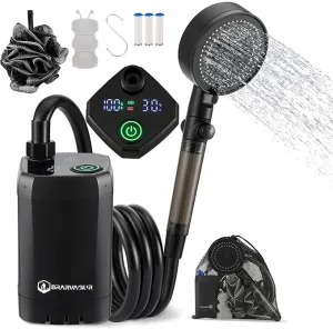 Upgrade Outdoor Portable Camping Shower, 6000mAh Rechargeable Electric Shower Pump with Multifunctional Handheld Filter Shower Head, Suitable for Rinsing, Hiking, RV Travel, Beach Vacations