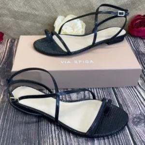 Via Spiga Black Leather Calandre Sandals 9