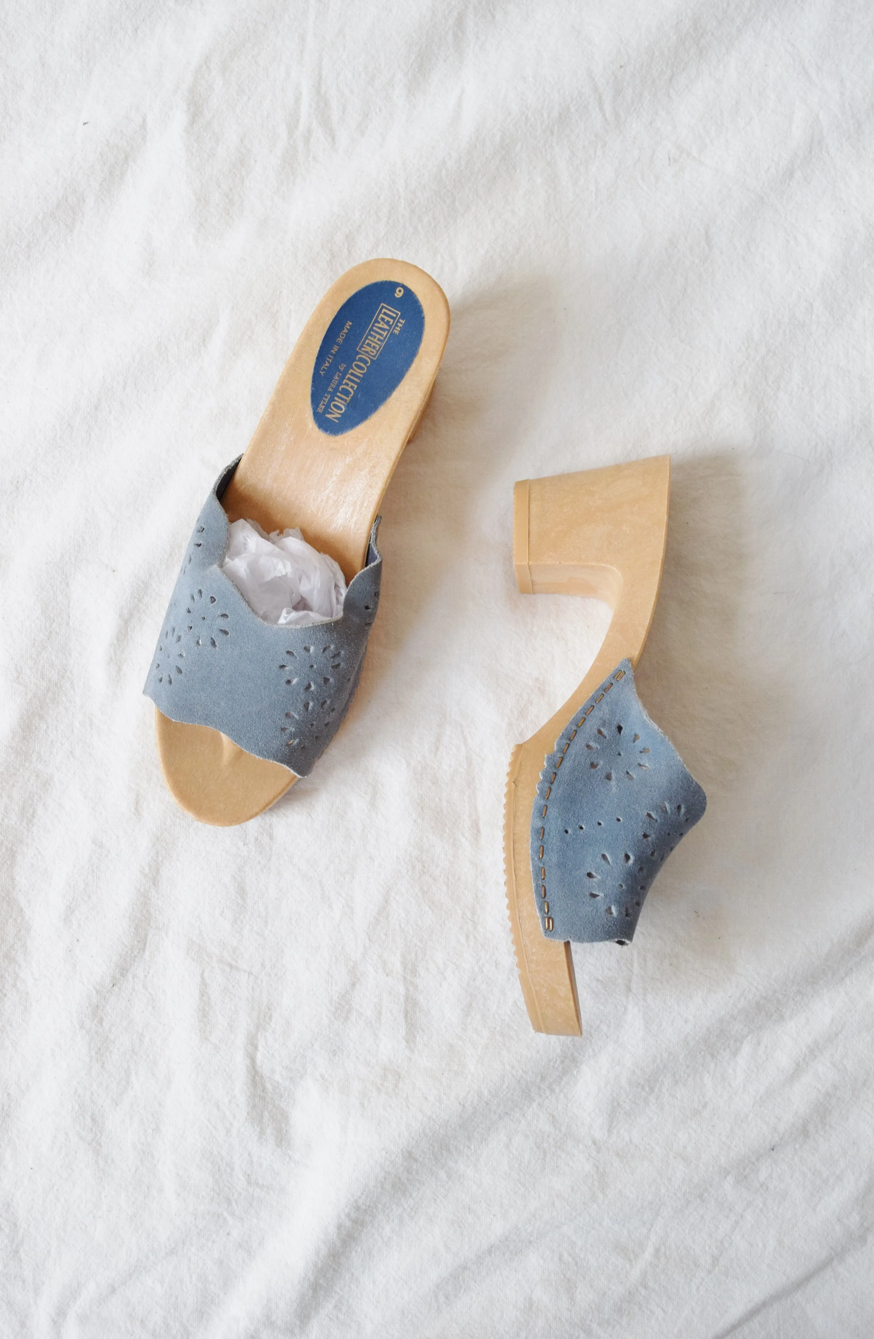 Vintage Blue Suede Mules | 40 / 9