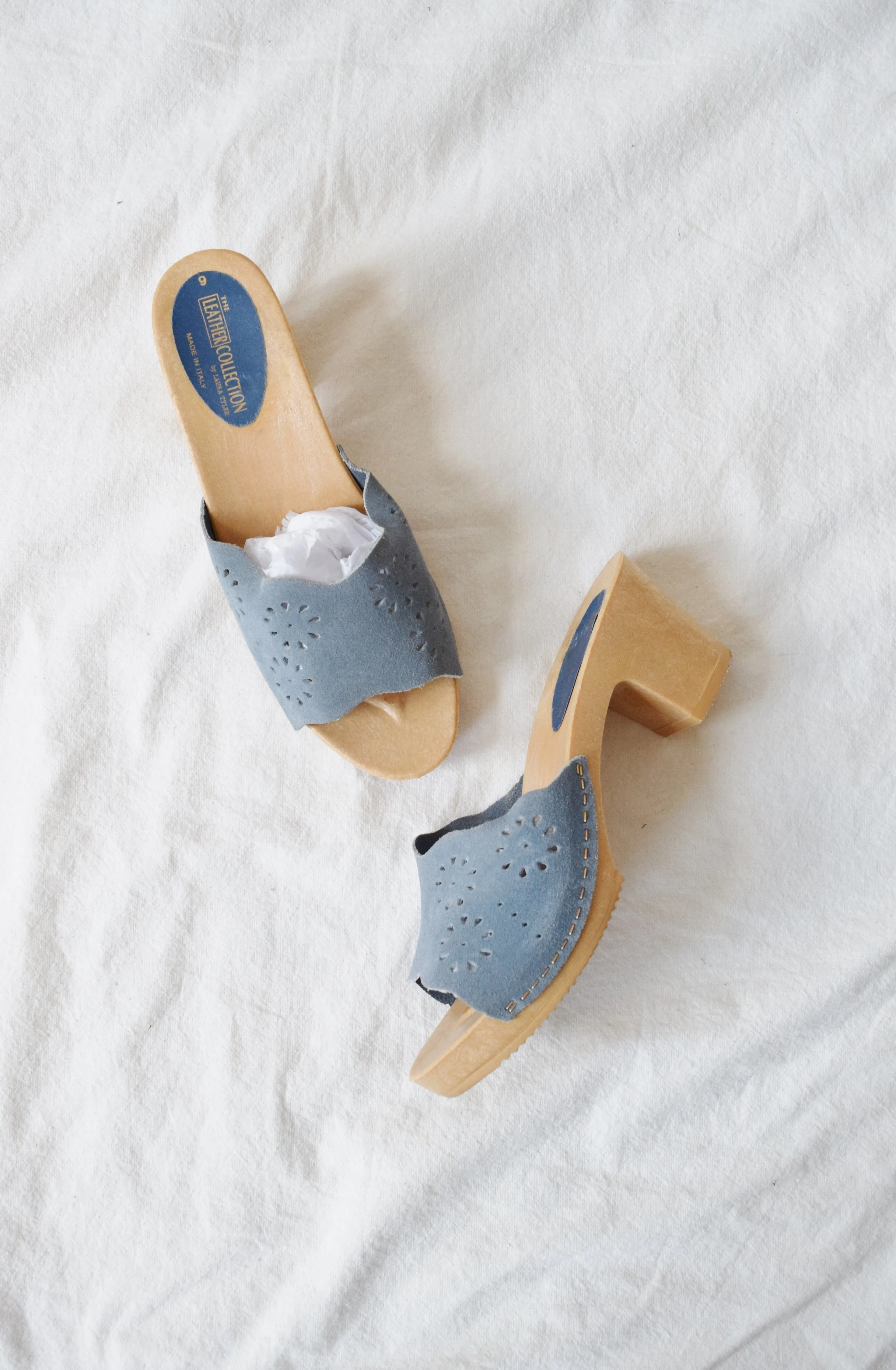 Vintage Blue Suede Mules | 40 / 9