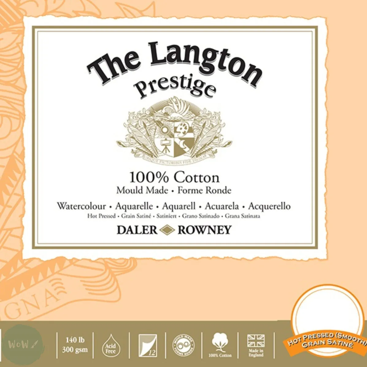 WATERCOLOUR PAPER - Pad - LANGTON PRESTIGE - 100% Cotton - 300gsm - HOT PRESSED Surface - 14 x 10"