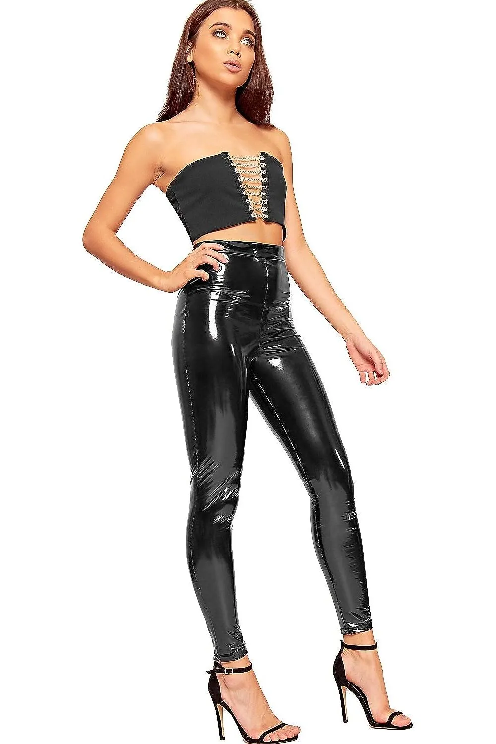 Womens Full Length Wet Look Shiny Leggings
