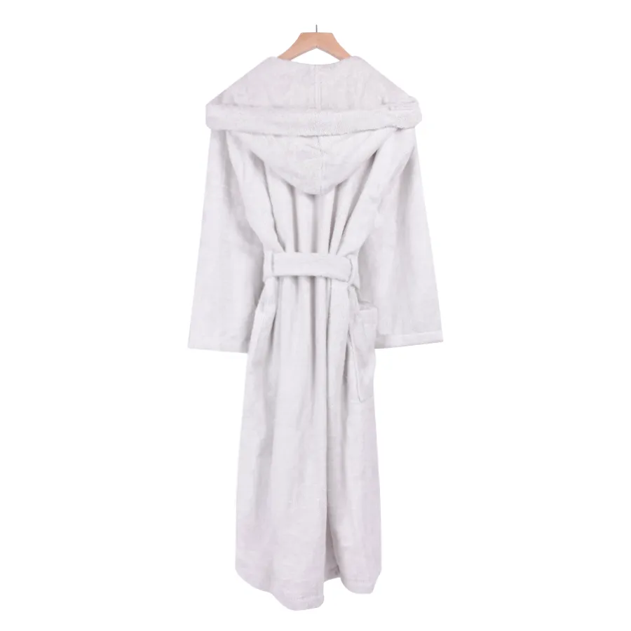 Women's Hooded Nua Cotton Dressing Gown - Pale Grey
