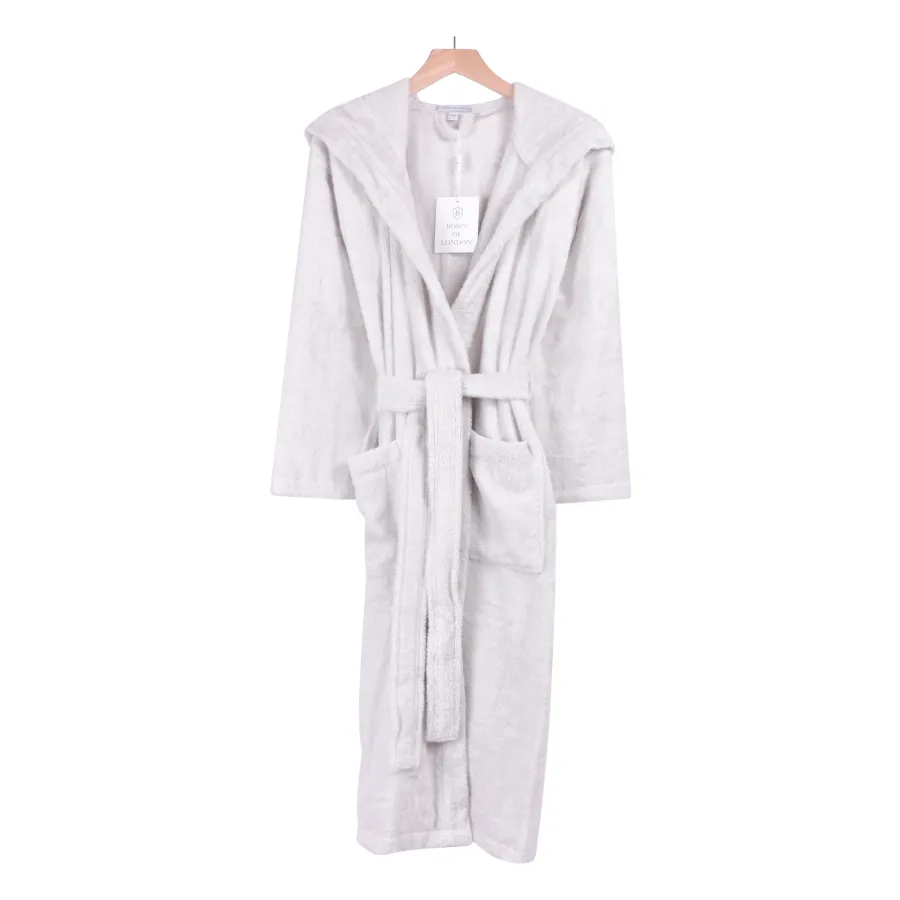 Women's Hooded Nua Cotton Dressing Gown - Pale Grey
