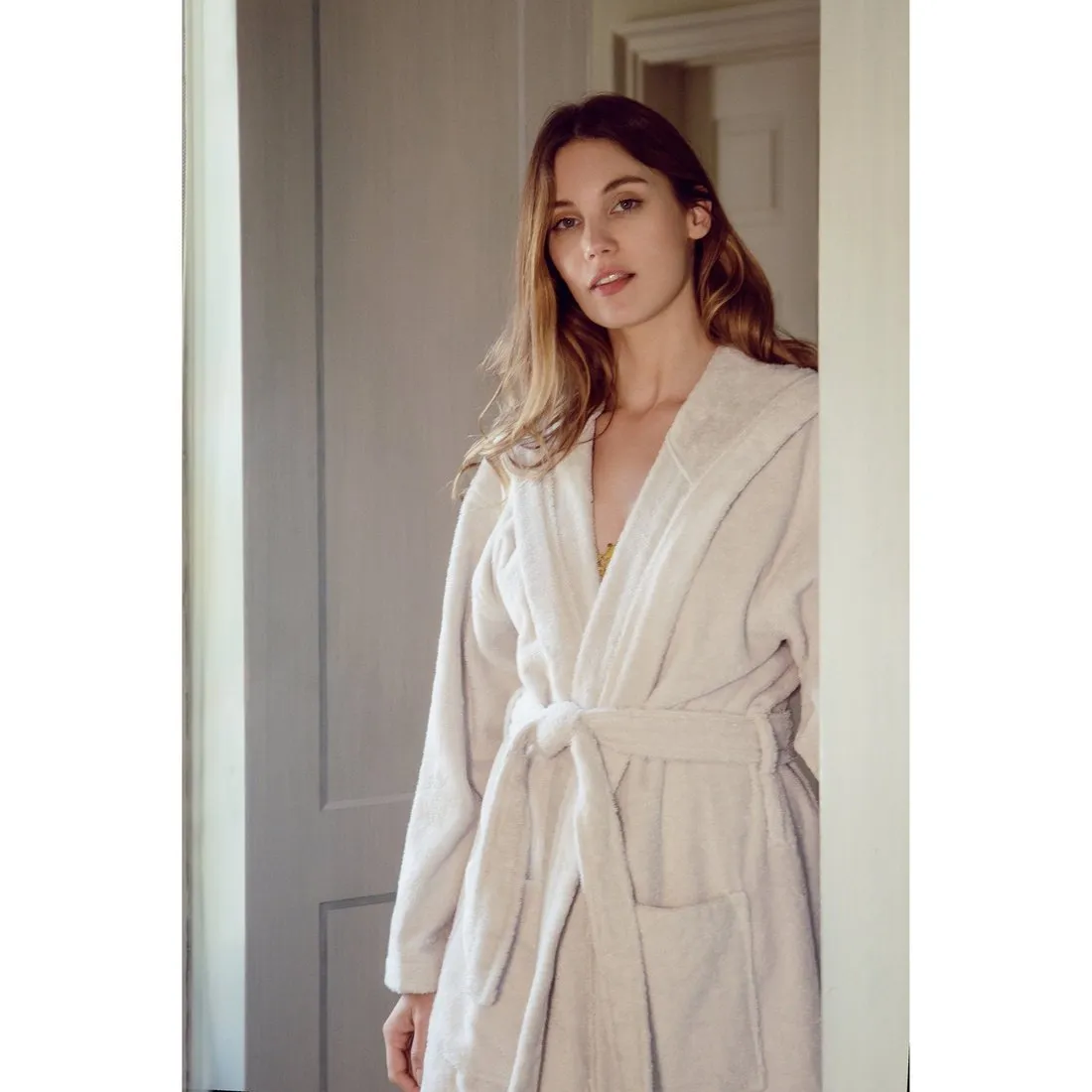 Women's Hooded Nua Cotton Dressing Gown - Pale Grey