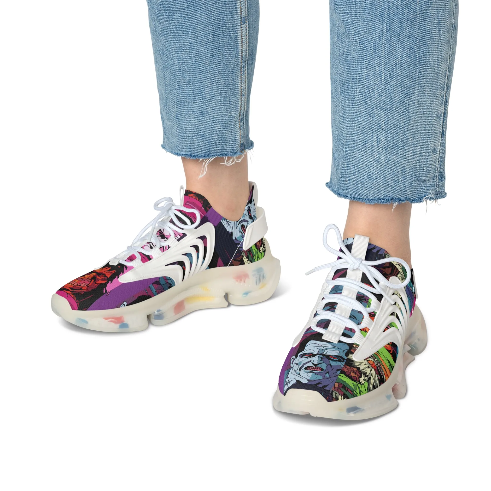 Women's Mesh Sneakers - Spooky Monsters Anime Beta