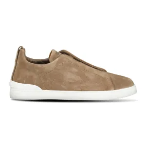 ZEGNA TRIPLE STITCH TRAINERS BEIGE SUEDE