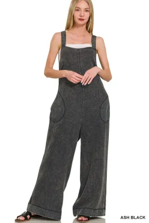 Zenana Double Gauze Washed Wide Leg Overalls