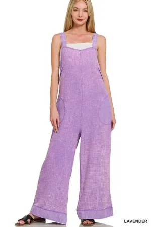 Zenana Double Gauze Washed Wide Leg Overalls