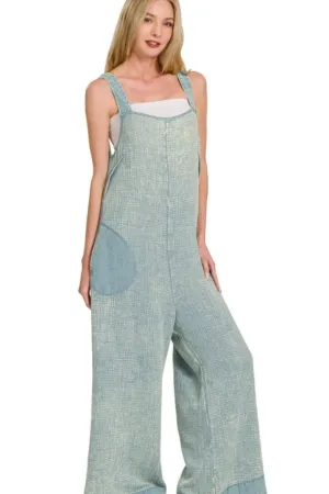 Zenana Double Gauze Washed Wide Leg Overalls