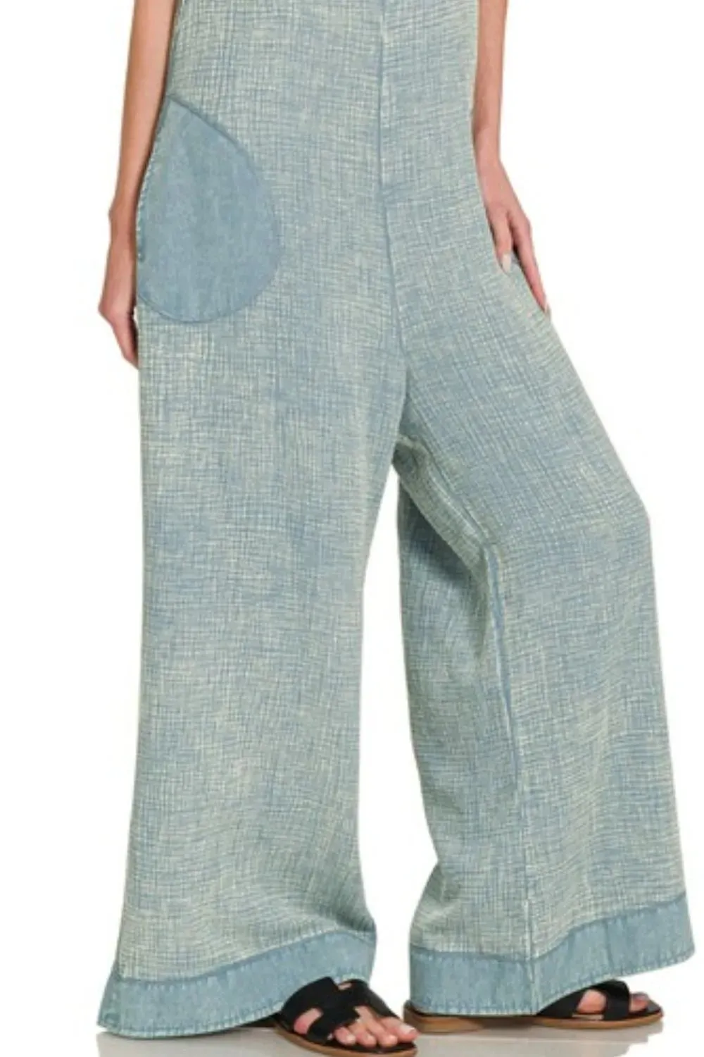 Zenana Double Gauze Washed Wide Leg Overalls