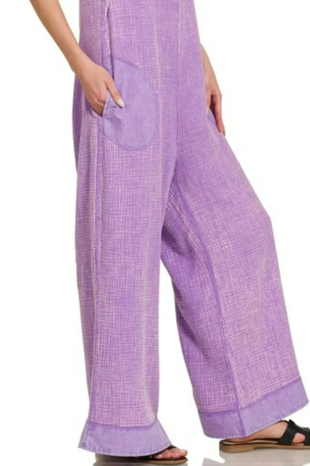 Zenana Double Gauze Washed Wide Leg Overalls